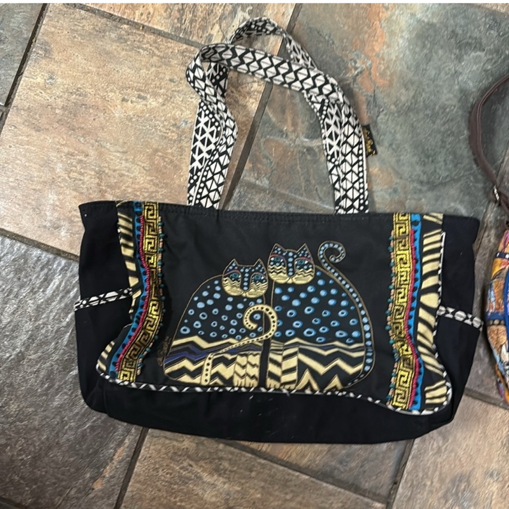 Brighton Black and  Laurel Burch Blue Cat Print Shoulder Bag